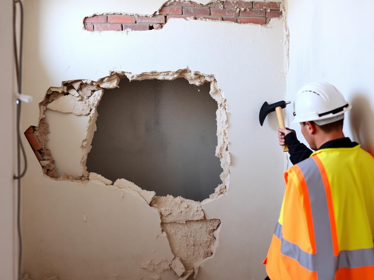 Interior demo, dust-controlled.